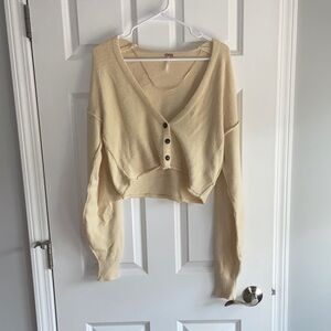 Free People Yellow V-Neck Sweater